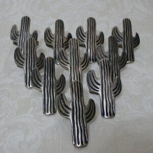 Saguaro Cactus Napkin Holder Rings Silver Tone Made in India Southwestern